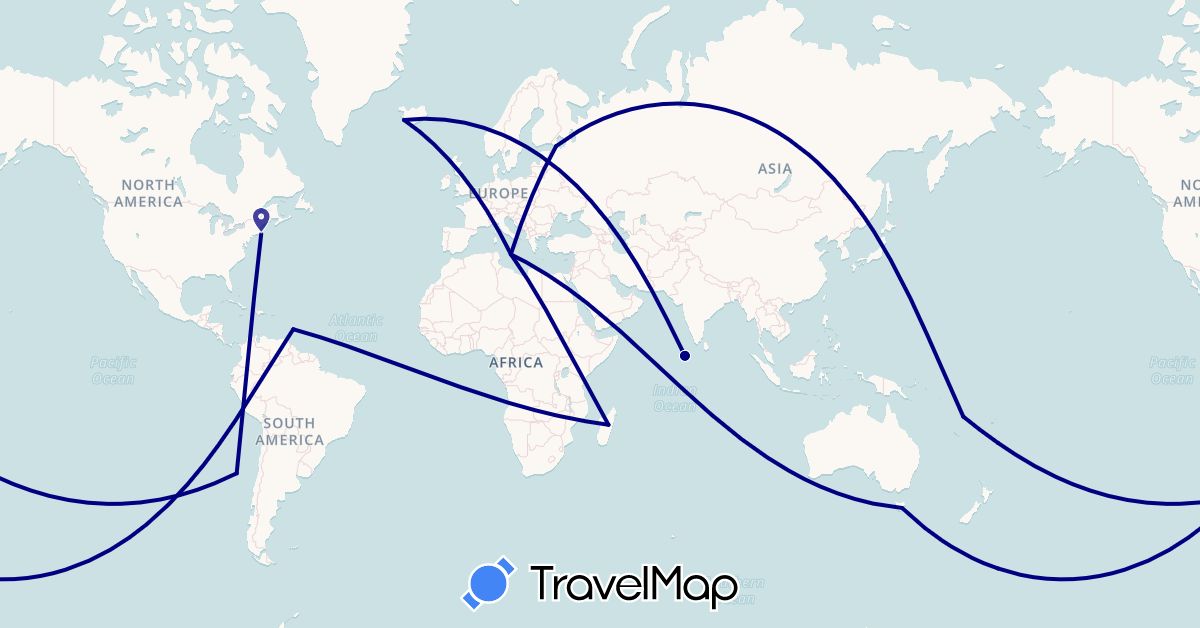 TravelMap itinerary: driving in Australia, Barbados, Chile, Iceland, Madagascar, Malta, Maldives, Russia, United States, Vanuatu (Africa, Asia, Europe, North America, Oceania, South America)